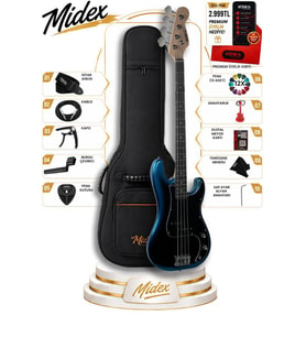 Midex MBG-420BLS Profesyonel Precision Bass Kasa JJ Bas Gitar Seti Sunburs