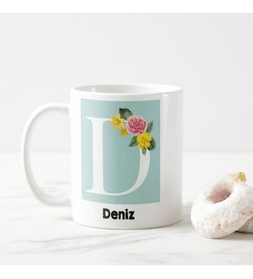 D Harfine Özel İsimli Baskılı Kupa Bardak (Beyaz)