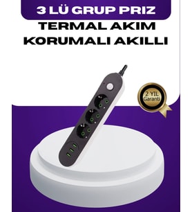 USB Yuvalı Anahtarlı Üçlü Priz 2 Metre Kablolu