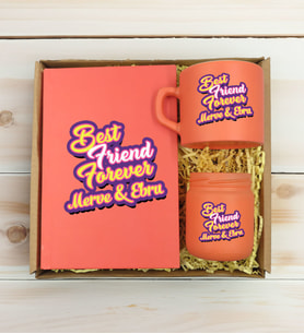 BK Gift Kişiye Özel İsimli DTF Best Friend Temalı Somon Defter & Kahve Fincanı & Mum Hediye Seti-3, Arkadaşa Hediye, Doğum Günü Hediyesi
