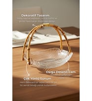 Cestino - Bambu Kulplu Cam Dikdörtgen Sunum Tabağı Dalgalı Desen