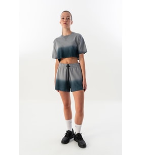 Maraton Comfort Kadın Bisiklet Yaka Gri Crop Top