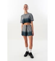 Maraton Comfort Kadın Bisiklet Yaka Gri Crop Top