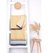 %100 Pamuk Mozaik Desen 70x140 Banyo Havlusu (Hardal)