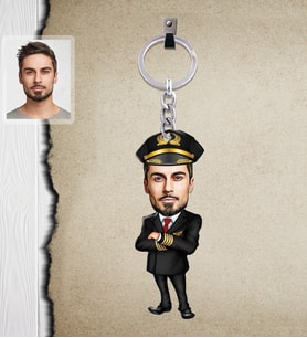 Kişiye Özel Pilot Karikatürlü  Ahşap Anahtarlık Bay-2-Eco