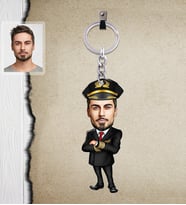 Kişiye Özel Pilot Karikatürlü  Ahşap Anahtarlık Bay-2-Eco