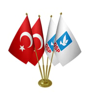 Masa Üstü DSP Bayrağı Türk Bayrağı Dörtlü Pirinç Direk Masa Bayrak Seti