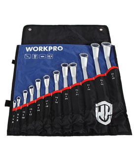 WORKPRO WP202510 6-32mm 12 Parça CR-V Profesyonel İki Ağızlı Yıldız Anahtar Takımı + Bez Taşıma Kılıfı