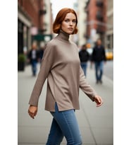 Kadın Oversize Balıkçı Yaka Düşük Kol Akrilik Triko Kazak Kış Sezonu İçin Uzun Basic Model