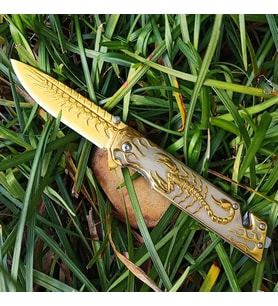 Knivox Sibirya Company S2076 Gold Akrep İşlemeli Kurtarma Kamp Çakısı