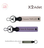 Babaya Doğum Günü Jest, İsim & Soyisim Kişiselleştirilmiş 2’li Anahtarlık, Mor Menekşe-Pudra-Gri