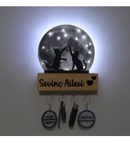 Lucenda Led Işıklı Pleksi Dolunay Kişiselleştirilebilir Dekoratif Biblo Harvey Kediler Anahtar Askılığı (Gri)