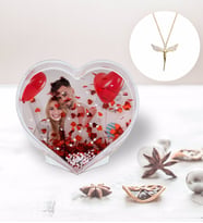 BK Gift Kişiye Özel Fotoğraflı Kalp Kar Küresi ve Zirkon Taşlı Melek Kolye-1