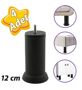 4 Adet Metal Destek Ayağı 12 Cm Siyah Mobilya Kanepe Baza Koltuk Ayakları Metrik 8 Civatalı İnce Diş