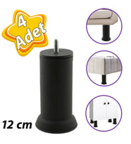 4 Adet Metal Destek Ayağı 12 Cm Siyah Mobilya Kanepe Baza Koltuk Ayakları Metrik 8 Civatalı İnce Diş