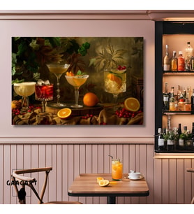 Tekli Yatay Kanvas Cafe Bar Duvar Tablosu Kokteyl Bardakları
