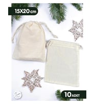 Bağcıklı Krem Ham Bez Kese- 15x20 cm 10 adet  Takı, Çerez, Kına, Hediyelik Sabun Kesesi-T875 (Renksiz)