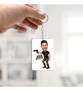 Kişiye Özel Nişan Alan Erkek Karikatürlü Anahtarlık