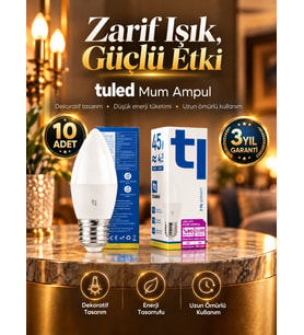 Tuled Redeem Plus 4.3 W LED Ampul, 5700 Kelvin E27 C 37S , Titreşimsiz, Göz Konforu, 609 Lümen, Parlak Beyaz 10 Adet