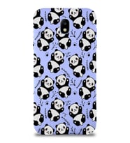 Samsung Galaxy J7 Pro Uyumlu Lansman Kılıf Panda Tasarımlı İçi Kadife Kapak-Lila (Şeffaf)