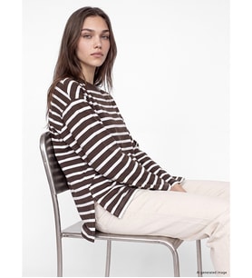 LCW Modest Ekru Çizgili Oversize Kadın Sweatshirt Tunik