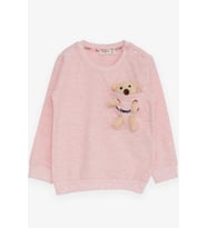 Breeze Kız Çocuk Sweatshirt Ayıcık Aksesuarlı 1.5-5 Yaş, Somon Melanj