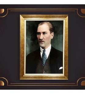 Altın Varaklı Çerçeveli Paspartulu Atatürk Tablo z4815 (Gold)