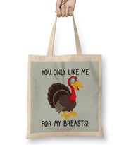You Only Like Me for My Breasts Funny Thanksgiving 02 Bez Çanta Uzun Saplı