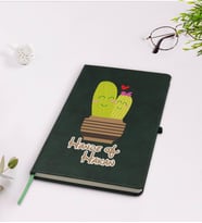 BK Gift Kişiye Özel Kaktüs Tasarımlı Yeşil Termo Deri Defter Model 13