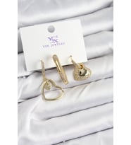 Pirinç Zİrkon Taşlı Kalp Model Gold Renk 3'lü Kadın Küpe 5886 - SSSSSS7312-4877