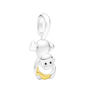Hareketli Maymun ve Muz Charm  925 Ayar Gümüş