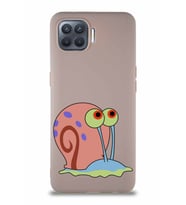 Oppo Reno 4 Lite Soft Premier Kapak Salyangoz Gary Tasarımlı Silikon Kılıf - Pudra (Şeffaf)