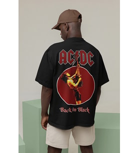 AC DC Back In Black Baskılı Unisex Oversize Rock Metal Tişört