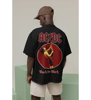 AC DC Back In Black Baskılı Unisex Oversize Rock Metal Tişört