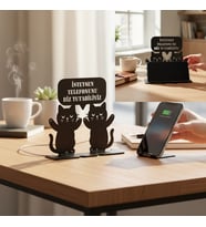 Metal Siyah Kedili Komik Tasarım Telefon Standı