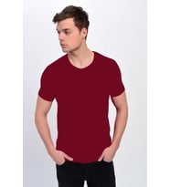 Dynamo  Erkek Basic Likralı V-Yaka T-shirt  - T-339 - Lacivert - L (Bordo)