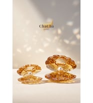 Shell Pearl Feng Shui 2'li Set Lüks Kristal Kesim İnci Detaylı İstiridye Dekoratif Obje (7x5 cm ve 9x7 cm)