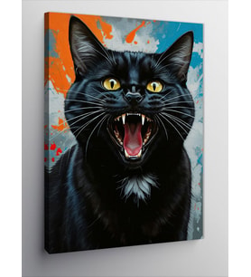 Kanvas Tablo Bağıran Siyah Kedi