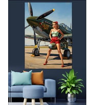 Pin Up Kızı Ve Uçak Dekoratif Kanvas - Mdf Ahşap Tablo