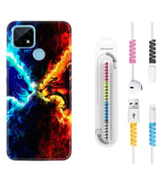 Realme C11 C21 C21Y C25Y C11 2021 Kılıf Kablo Koruma Spiral Silikon Red Blue Leon 1714