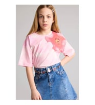Defacto Çiçek Detaylı Pembe Kız Çocuk T-Shirt H0961A8/PN171