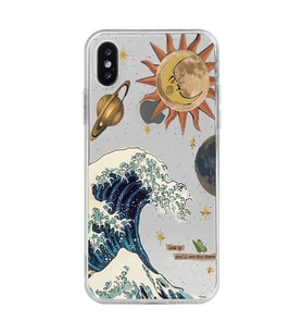 Iphone X / Xs Uyumlu Güneş ve Dalga Desenli Şeffaf Telefon Kılıfı