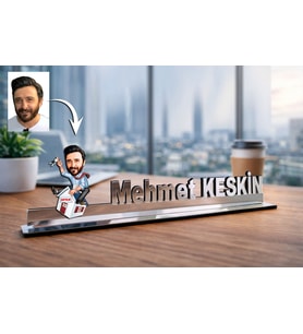 Kişiye Özel Emlak Danışmanı Karikatürlü 30 cm Ayna Pleksi Masaüstü İsimlik - Emlak Danışmanı Hediyesi İş Arkadaşına ve Meslek Sahibine Hediye