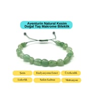 Sertifikalı Aventurin Natural Kesim Makrome Doğal Taş Bileklik Ayarlanabilir Ölçü