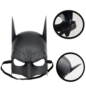 Siyah Renk Çocuk Boy Arkadan Lastikli Batman Maskesi 20x14 cm