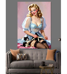 Vintage Pin-Up Kızı İllüstrasyonu Dekoratif Kanvas - Mdf Ahşap Tablo