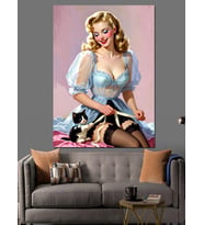 Vintage Pin-Up Kızı İllüstrasyonu Dekoratif Kanvas - Mdf Ahşap Tablo