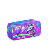 Coral High Kids Mor Pembe Simli Unicorn Desenli İki Bölmeli Kalem Çantası 12073