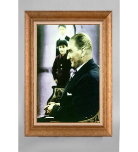 Altın Varaklı Paspartulu Çerçeveli Atatürk Tablo sd674