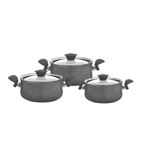 OMS 3027 6 Parça Granit Güveç Set Cam Kapaklı Gri